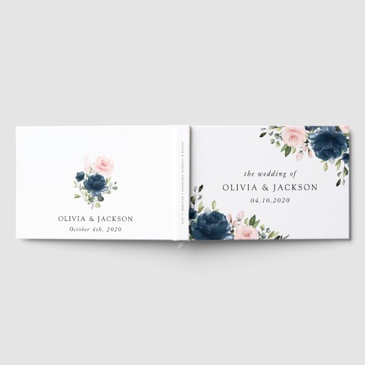 Blaue Navy Blumen, rosa Blume, Blumenzehen Gästebuch (Voll)