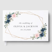 Blaue Navy Blumen, rosa Blume, Blumenzehen Gästebuch (Vorderseite)