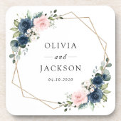 Blaue Navy Blumen, rosa Blume, Blumenzehen Getränkeuntersetzer (Vorderseite)