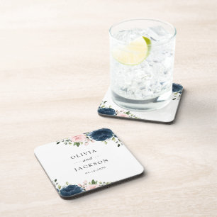 Blaue Navy Blumen, rosa Blume, Blumenzehen Getränkeuntersetzer