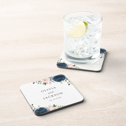 Blaue Navy Blumen, rosa Blume, Blumenzehen Getränkeuntersetzer (Rechte Seite)