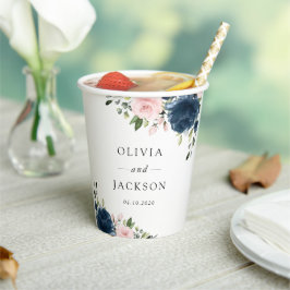 Blaue Navy Blumen, rosa Blume, Blumenzehen Pappbecher