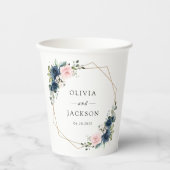 Blaue Navy Blumen, rosa Blume, Blumenzehen Pappbecher (Vorderseite)