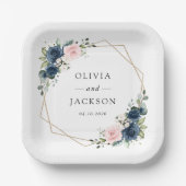 Blaue Navy Blumen, rosa Blume, Blumenzehen Pappteller (Vorderseite)