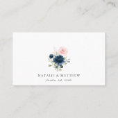 Blaue Navy Blumen, rosa Blume, Blumenzehen Platzkarte (Rückseite)