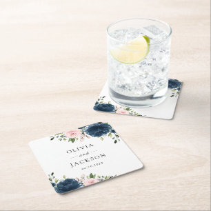 Blaue Navy Blumen, rosa Blume, Blumenzehen Rechteckiger Pappuntersetzer