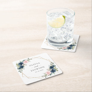 Blaue Navy Blumen, rosa Blume, Blumenzehen Rechteckiger Pappuntersetzer