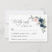 Blaue Navy Blumen, rosa Blume, Blumenzehen RSVP Karte (Vorderseite)
