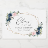 Blaue Navy Blumen, rosa Blume, Blumenzehen Schaumweinetikett (Einzelnes Label)