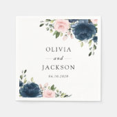 Blaue Navy Blumen, rosa Blume, Blumenzehen Serviette (Vorderseite)