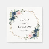 Blaue Navy Blumen, rosa Blume, Blumenzehen Serviette (Vorderseite)