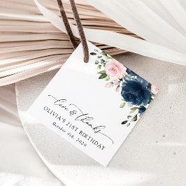 Blaue Navy Blumen, rosa Blume, Boho, Geburtstag Geschenkanhänger