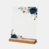 Blaue Navy Blumen, rosa Blume, Boho, Mimosa Bar Acrylschild (Winkel)