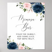 Blaue Navy Blumen, rosa Blume, Boho, Mimosa Bar Poster (Vorne)