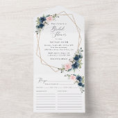 Blaue Navy Blumen, rosa Blume, Brautparty All In One Einladung (Innen Boden)