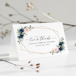 Blaue Navy Blumen, rosa Blume, Brautparty Dankeskarte