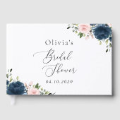 Blaue Navy Blumen, rosa Blume, Brautparty Gästebuch (Vorderseite)