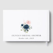 Blaue Navy Blumen, rosa Blume, Brautparty Gästebuch (Rückseite)