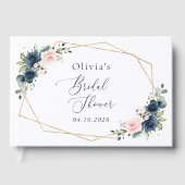 Blaue Navy Blumen, rosa Blume, Brautparty Gästebuch (Vorderseite)