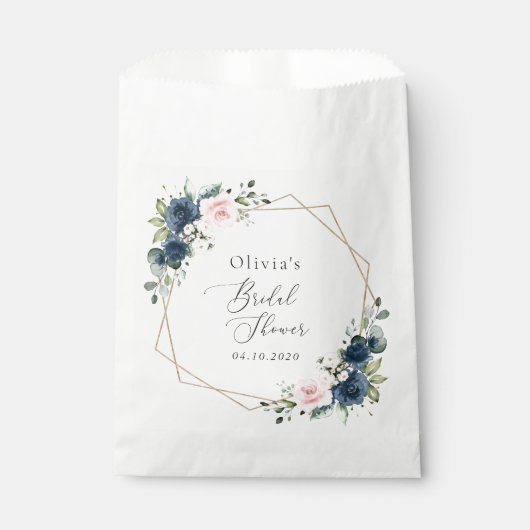 Blaue Navy Blumen, rosa Blume, Brautparty Geschenktütchen (Vorderseite)