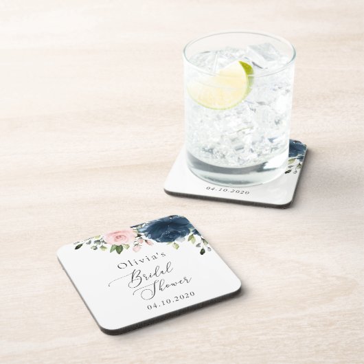 Blaue Navy Blumen, rosa Blume, Brautparty Getränkeuntersetzer (Rechte Seite)
