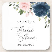 Blaue Navy Blumen, rosa Blume, Brautparty Getränkeuntersetzer (Vorderseite)