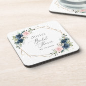 Blaue Navy Blumen, rosa Blume, Brautparty Getränkeuntersetzer (Linke Seite)