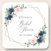 Blaue Navy Blumen, rosa Blume, Brautparty Getränkeuntersetzer (Vorderseite)