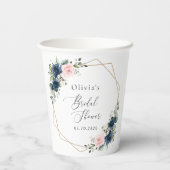 Blaue Navy Blumen, rosa Blume, Brautparty Pappbecher (Rückseite)