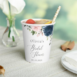 Blaue Navy Blumen, rosa Blume, Brautparty Pappbecher