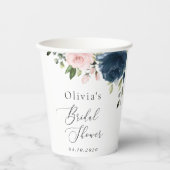 Blaue Navy Blumen, rosa Blume, Brautparty Pappbecher (Vorderseite)