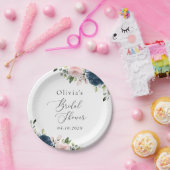 Blaue Navy Blumen, rosa Blume, Brautparty Pappteller (Party)