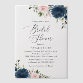 Blaue Navy Blumen, rosa Blume, Brautparty Pergament Einladungen