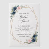 Blaue Navy Blumen, rosa Blume, Brautparty Pergament Einladungen (Vorderseite)