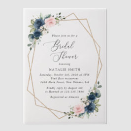 Blaue Navy Blumen, rosa Blume, Brautparty Pergament Einladungen