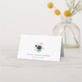 Blaue Navy Blumen, rosa Blume, Brautparty Platzkarte (Rückseite)