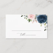 Blaue Navy Blumen, rosa Blume, Brautparty Platzkarte (Vorderseite)