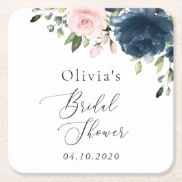 Blaue Navy Blumen, rosa Blume, Brautparty Rechteckiger Pappuntersetzer