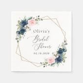 Blaue Navy Blumen, rosa Blume, Brautparty Serviette (Vorderseite)