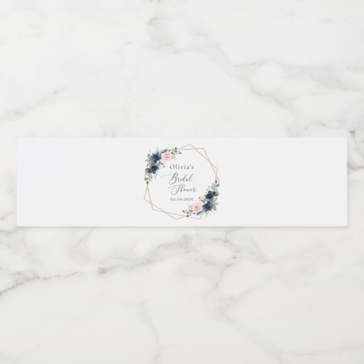 Blaue Navy Blumen, rosa Blume, Brautparty Wasserflaschenetikett (Einzelnes Label)
