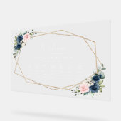 Blaue Navy Blumen, rosa Blume, Hochzeitszeitschrif Acrylschild (Winkel)