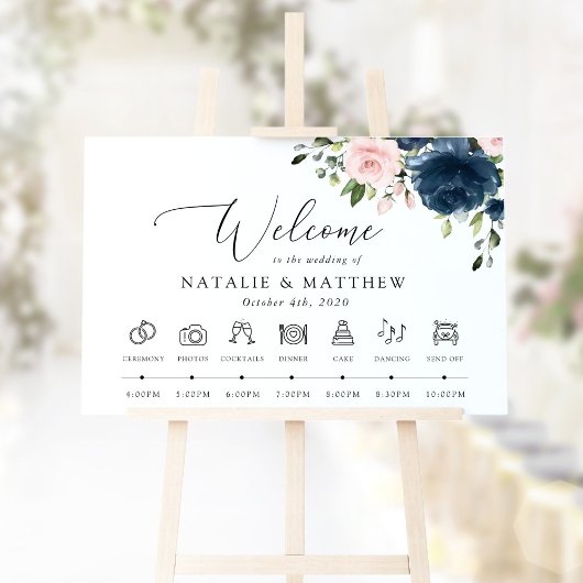 Blaue Navy Blumen, rosa Blume, Hochzeitszeitschrif Poster