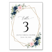 Blaue Navy Blumen, rosa Blume, Tischnummern (Vorderseite)