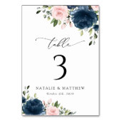 Blaue Navy Blumen, rosa Blume, Tischnummern (Vorderseite)