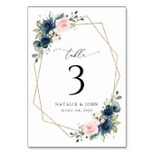 Blaue Navy Blumen, rosa Blume, Tischnummern (Vorderseite)