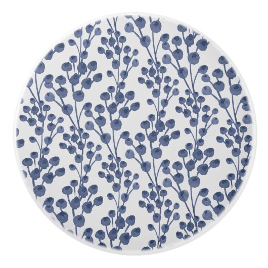 Blaue Navy Botanik Keramikknauf (Vorderseite)