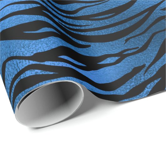 Blaue Navy Cobalt Black Metallic Tiger Animal Fur Geschenkpapier (Rolleneckpunkt)
