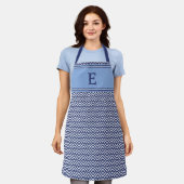 Blaue Navy-Geometric Chevron-Monogramm Schürze (Getragen)