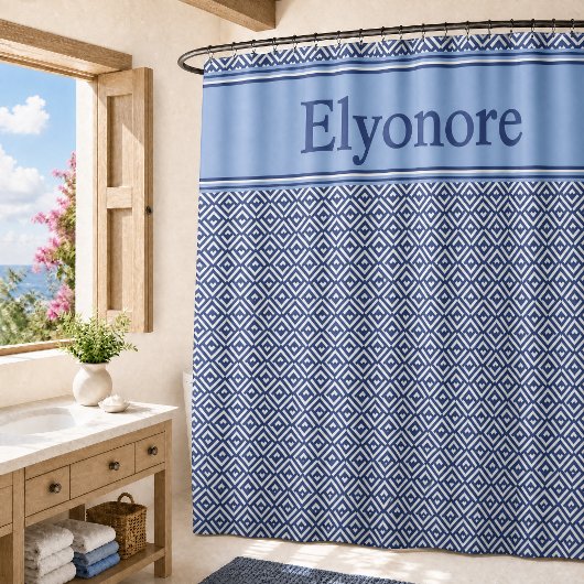 Blaue Navy-Geometrie-Chevron-Name Duschvorhang