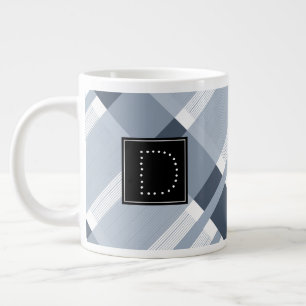 Blaue Navy-Jean-Karostreifen-Muster-Monogramm Jumbo-Tasse